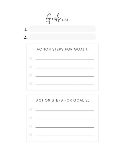 Love, Karma Marie Attitude of Gratitude 90 Day Planner with Goals page showing daily gratitude and goal-setting sections.