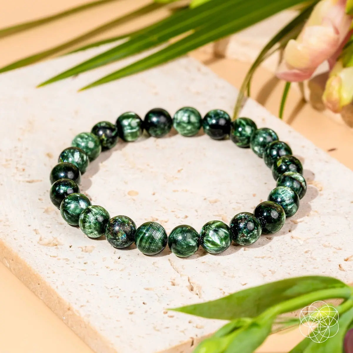 Seraphinite bracelet of transformation by Conscious Items featuring angel energy and intricate silver accents.