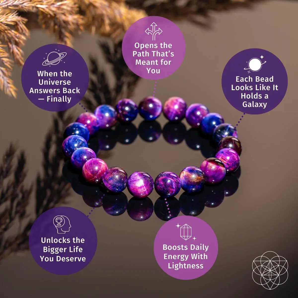 All-Galaxy Tiger’s Eye bracelet from Conscious Items featuring polished, multicolored gemstone beads.