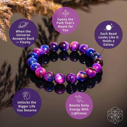 All-Galaxy Tiger’s Eye bracelet from Conscious Items featuring polished, multicolored gemstone beads.