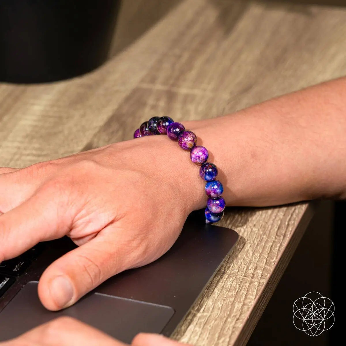 All-Galaxy Tiger’s Eye bracelet by Conscious Items featuring polished tiger’s eye beads and celestial-themed design.
