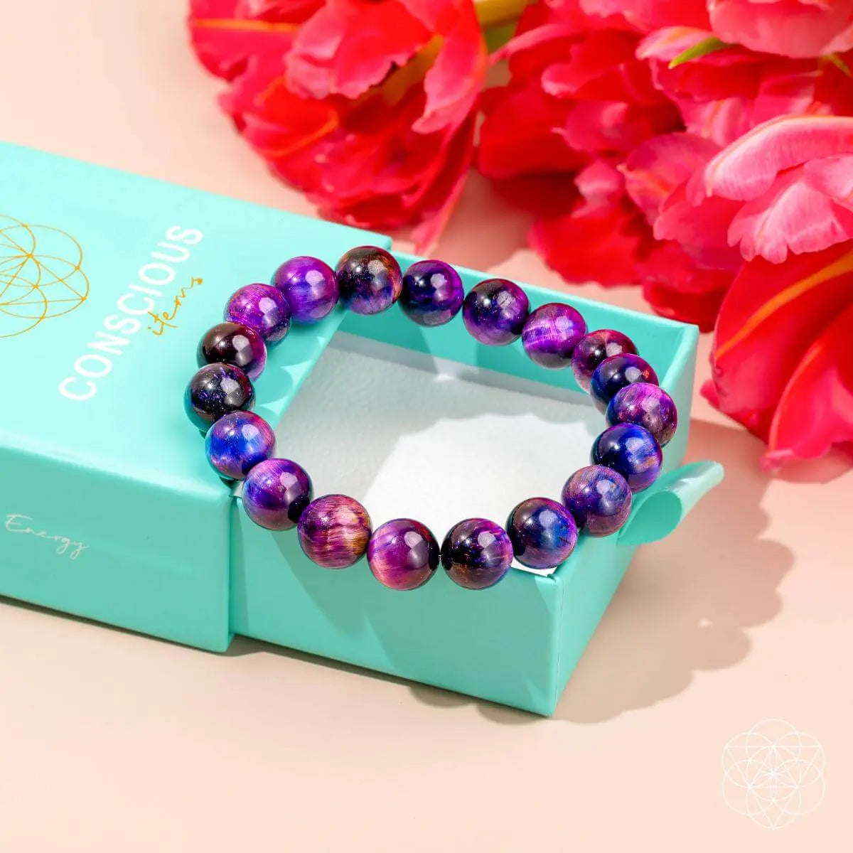 All-Galaxy Tiger’s Eye bracelet by Conscious Items featuring polished tiger's eye beads on a stretch cord.