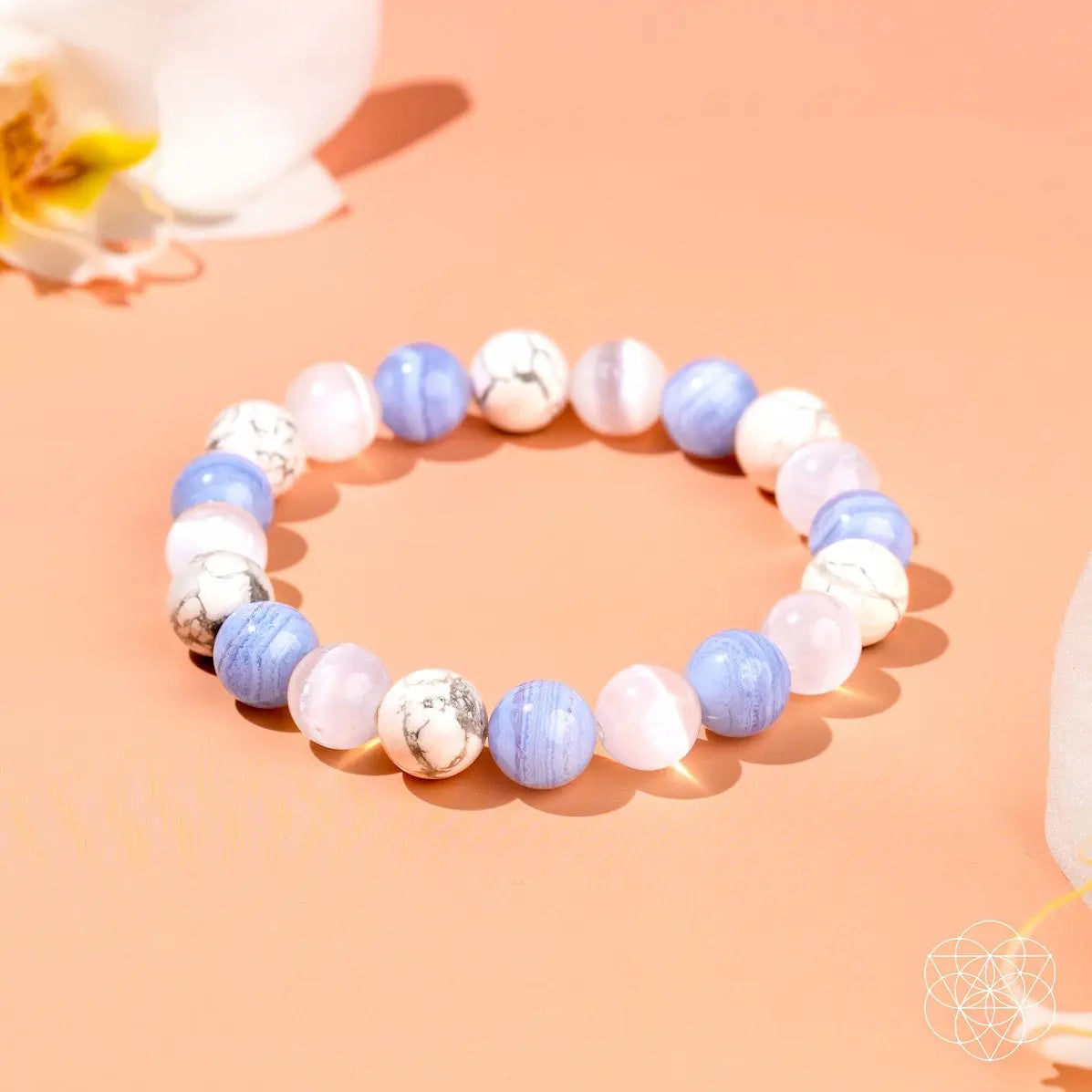 Close-up of The Empath’s Trio Daily Reset Bracelet by Conscious Items showing layered bracelet with natural stones and delicate design.