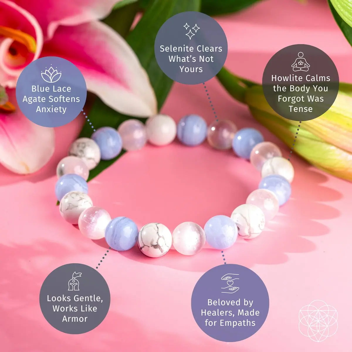 The Empath’s Trio Daily Reset Bracelet by Conscious Items featuring three layered silver-tone bracelets with meaningful charms.