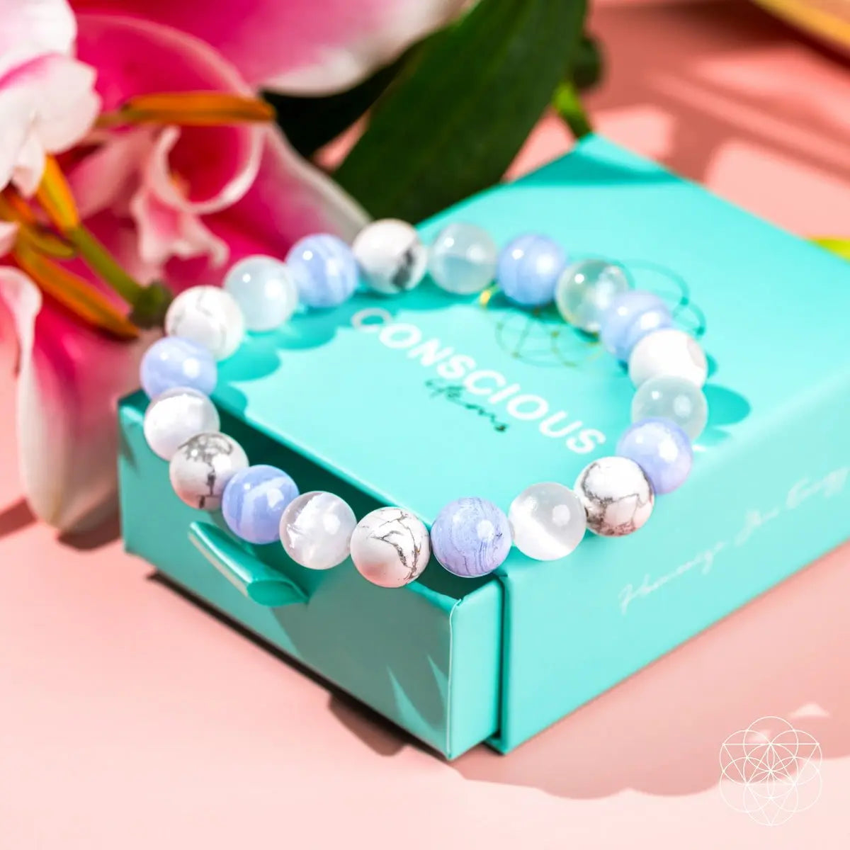 Conscious Items The Empath’s Trio Daily Reset Bracelet featuring multiple beaded strands with natural stones and calming accents.